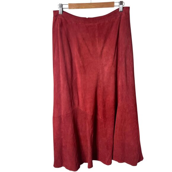 Overland Outfitters Suede Leather Western Maxi Skirt High Waist Lined Red Large - Picture 1 of 16